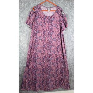 Catherines Women's Midi Dress Short Sleeve Cold Shoulder Pink Floral Size 2X